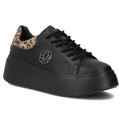 Sneakersy damskie czarne Filippo DP6058 półbuty skórzane na platformie
