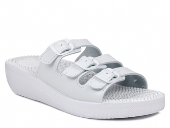 Klapki damskie Fakirki KF-03 medyczne sanitarne białe masujące z kolcami