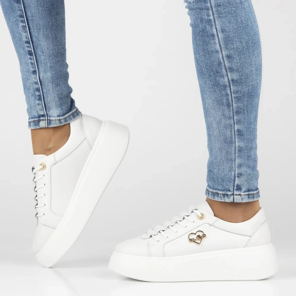 Sneakersy damskie całe białe Filippo DP6058/25 na platformie skórzane