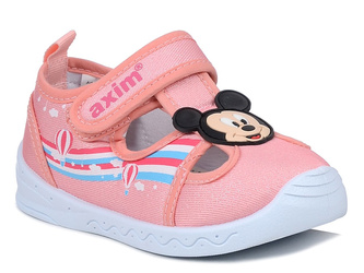 Kapcie dziecięce dziewczęce różowe na rzepy Axim 25421 z Myszką Miki