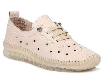 Półbuty damskie Loretta Vitale 100-L skórzane wygodne beżowe ażurowe