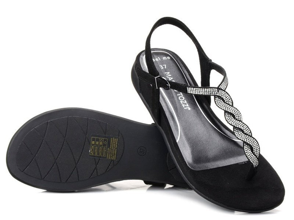 Japonki damskie czarne Marco Tozzi 2-28409-26 na sprzączkę wygodne