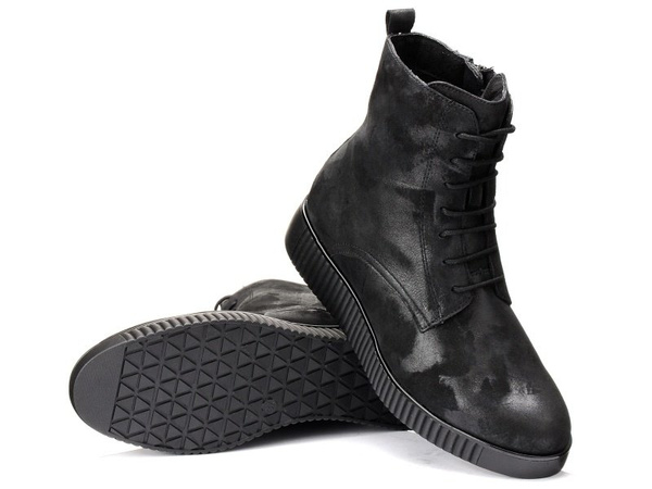 Botki damskie Caprice 25201 zimowe skórzane czarne ocieplane sznurowane