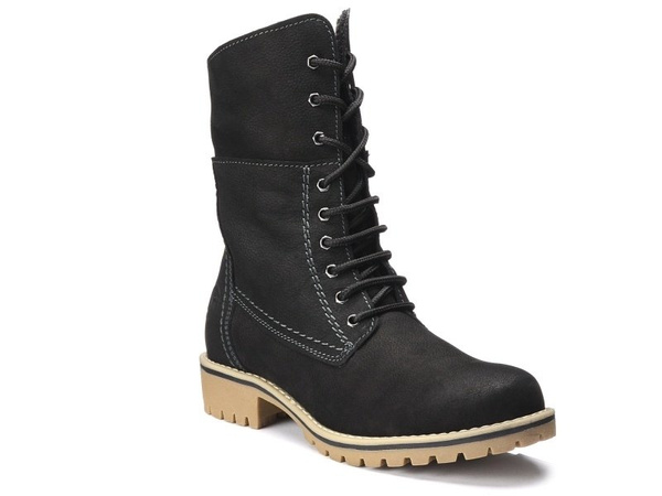 Botki damskie czarne Marco Tozzi 26223 zimowe trapery skórzane ocieplane