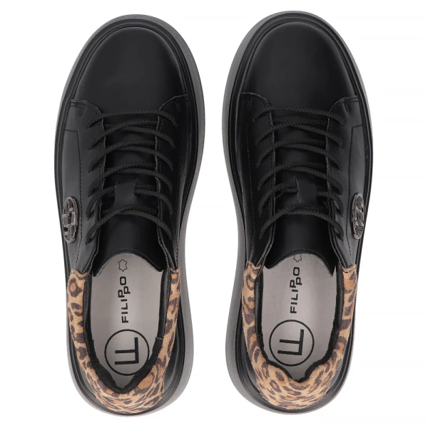 Sneakersy damskie czarne Filippo DP6058 półbuty skórzane na platformie