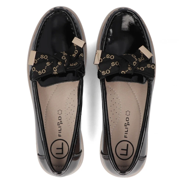 Półbuty mokasyny damskie Filippo DP6457/26 BK skórzane wsuwane czarne