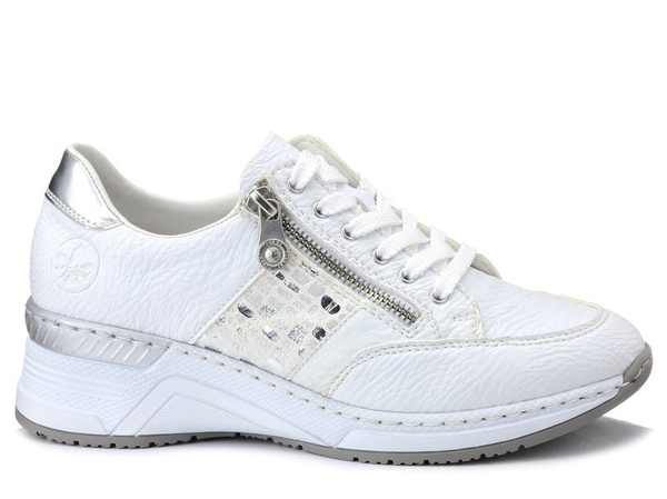 Półbuty damskie białe Rieker N4322-80 sneakersy skórzana wkładka zamek 