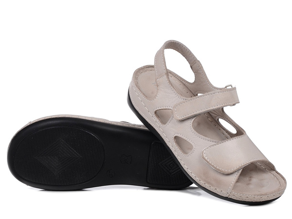 Sandały damskie beżowe  T.Sokolski L26-158 skórzane na rzepy wygodne