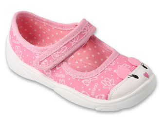 Kapcie baleriny Befado 209P041 dziewczęce różowe do przedszkola na rzepy