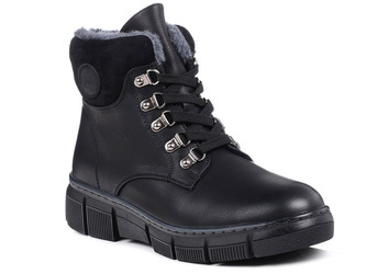 Botki damskie ocieplane buty zimowe czarne na platformie Evento 7973