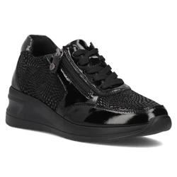 Buty damskie sneakersy na koturnie skórzane czarne Filippo DP6352/24