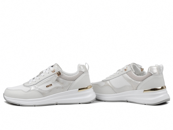 Sneakersy damskie buty na koturnie białe skórzane z zamkiem Evento 8239