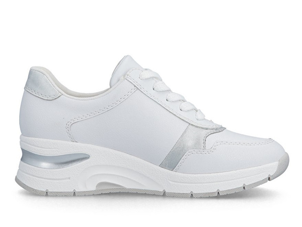 Sneakersy damskie białe Rieker N9301-60 skórzane na zamek na koturnie