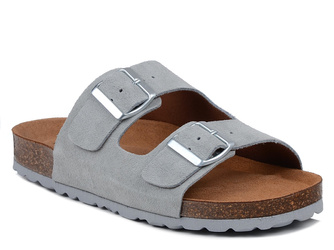 Klapki damskie szare Izzi Alex skórzane zamszowe profilowane na korku