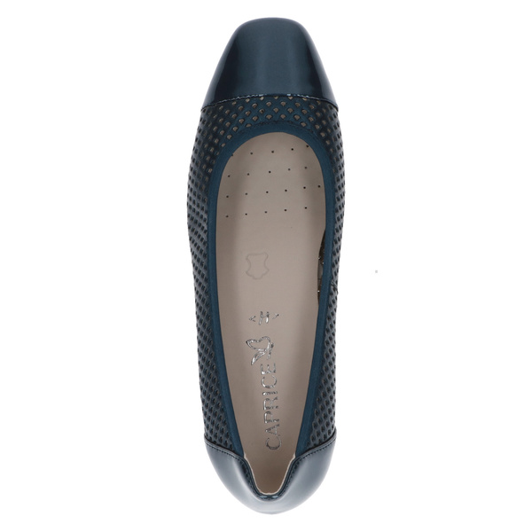 Czółenka damskie skórzane granatowe Caprice 22304 szerokie tęgość H