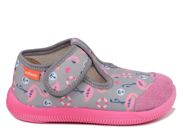 Kapcie dziewczęce do przedszkola szare Milami 226 na rzep szeroki nosek 