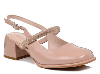 Czółenka damskie z odkrytą piętą pudrowy róż Loretta Vitale C3805 skóra