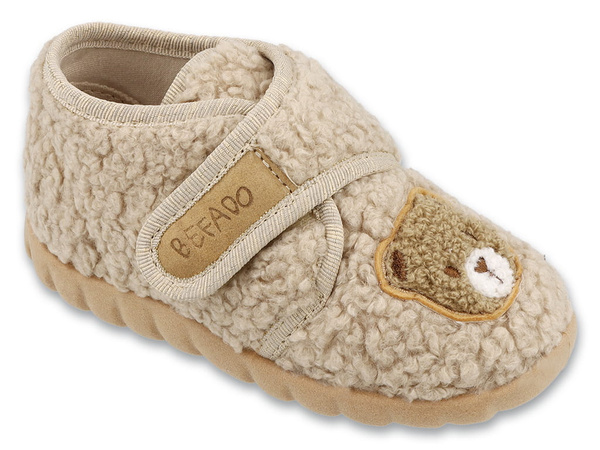 Kapcie dziecięce beżowe Befado 465P220 wełniane baranki z misiem ciepłe
