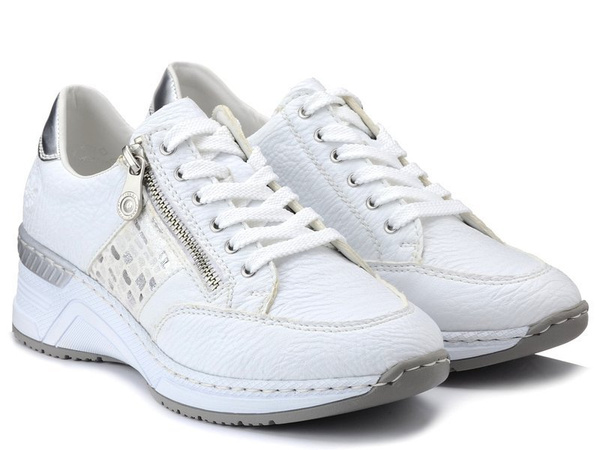 Półbuty damskie białe Rieker N4322-80 sneakersy skórzana wkładka zamek 