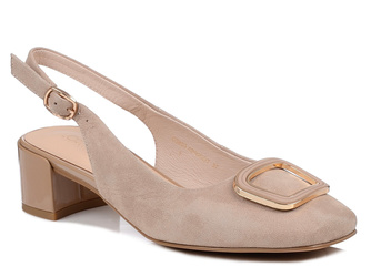 Czółenka damskie z odkrytą piętą beżowe Loretta Vitale C3803 skórzane