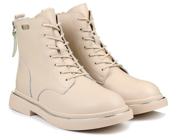 Trzewiki botki damskie beżowe skórzane GOE II2N4015 ocieplane jesienne