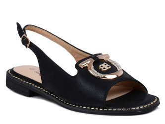 Sandały damskie płaskie czarne S.Barski KV51-003 miękkie wkładka skóra