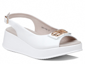 Sandały damskie białe S.Barski LR51-593 na platformie skórzane z ozdobą