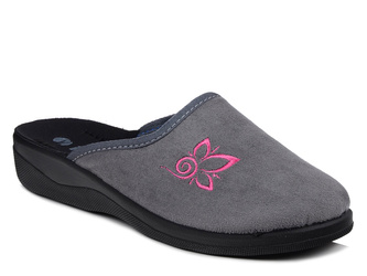 Kapcie damskie pantofle domowe zakryte Inblu CU-2D szare z haftem