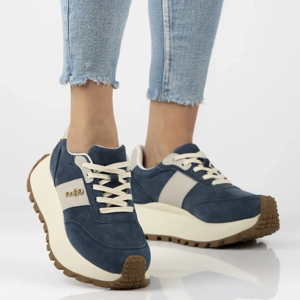Sneakersy damskie niebieskie Filippo DP6785 buty na platformie skórzane