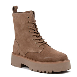 Botki damskie ocieplane zamszowe brązowe Big Star OO274A188 skórzane