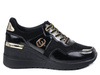 Sneakersy damskie czarne S.Barski LR29169 na koturnie skórzane wygodne