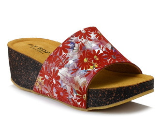 Klapki damskie na koturnie FLY SOFT skórzane