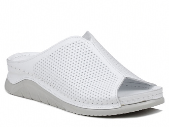 Klapki damskie białe Izzi 2115 skórzane letnie na niskiej koturnie