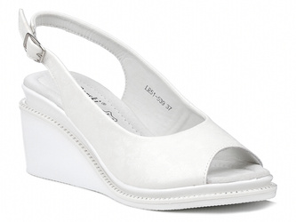 Sandały damskie białe S.Barski LR51-539 na koturnie skórzane wygodne