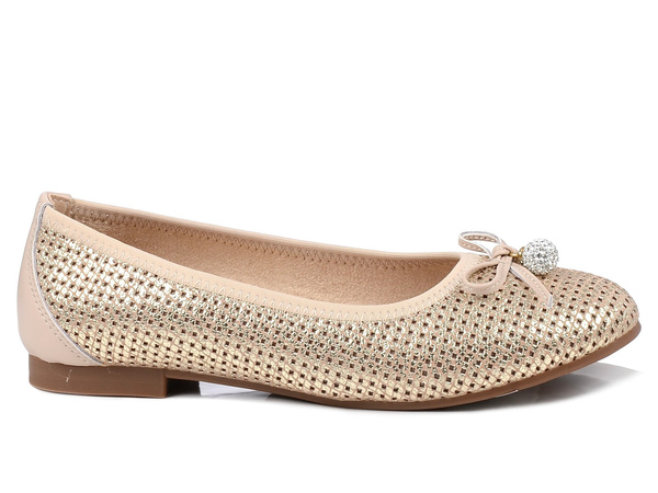 Baleriny damskie złote T.Sokolski W26-225 baletki buty skórzane wygodne 
