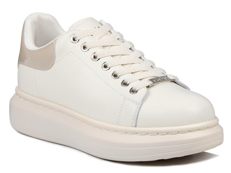 Sneakersy damskie beżowe Goe RR2N4004 skórzane na platformie sznurowane