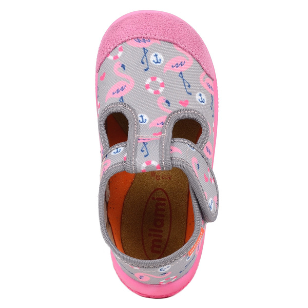 Kapcie dziewczęce do przedszkola szare Milami 226 na rzep szeroki nosek 