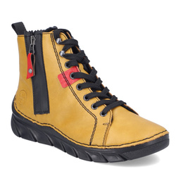 Botki damskie Rieker 55024-68 ocieplane zimowe za kostkę na suwak żółte