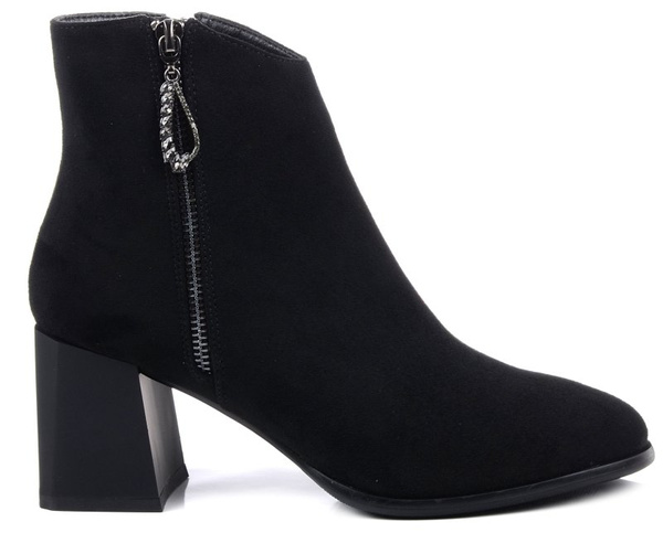 Botki damskie na obcasie S.Barski L1012 czarne zamszowe ocieplane