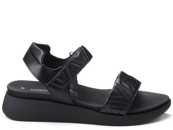 Sandaly damskie czarne Marco Tozzi 28524 na koturnie skórzane na rzep