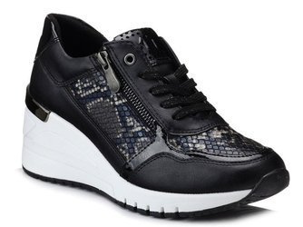 Sneakersy damskie czarne Marco Tozzi 2-23743-26 na koturnie sznurowane