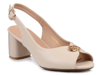 Sandały damskie na obcasie beżowe wizytowe skórzana wkładka Evento 5480