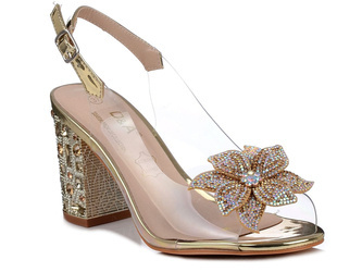 Buty damskie eleganckie na obcasie silikonowe złote DiA38-321