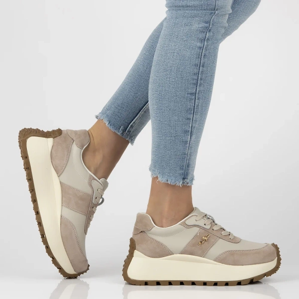 Sneakersy damskie beżowe  Filippo DP6785/25 buty na platformie skórzane
