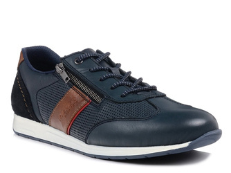 Półbuty męskie Rieker 111927 sportowe skórzane granatowe z zamkiem