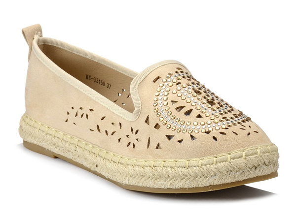 Espadryle damskie wsuwane S.BARSKI 33150 beżowe 