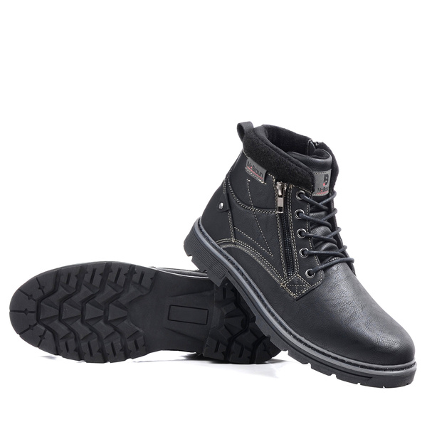 Buty męskie zimowe czarne ocieplane McBraun 9272 za kostkę na zamek