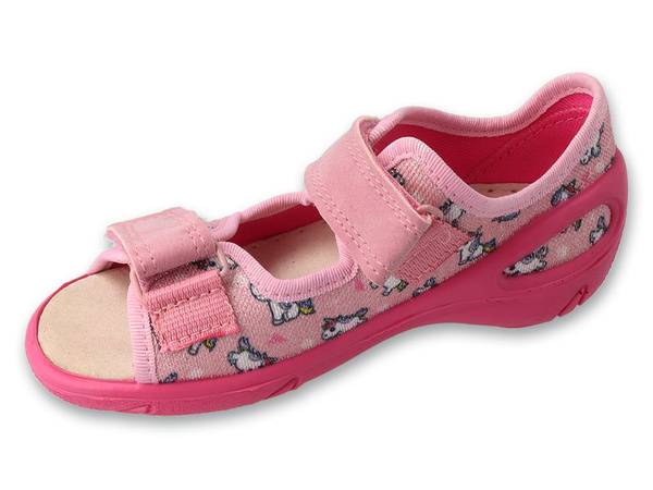 Kapcie dziecięce Befado 063X019 dziewczęce sandałki różowe na rzepy