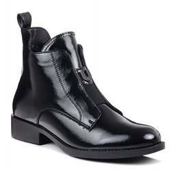 Botki damskie czarne S.Barski HY52-524 jesienne lakierowane ocieplane