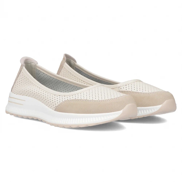 Baleriny damskie Filippo DP6134/26 skórzane beżowe na niskiej platformie